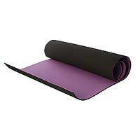 Двухслойный коврик для занятий фитнесом и йогой MS 0613-1-BV Йогамат 183x61 см толщиной 6 мм Черно-фиолетовый