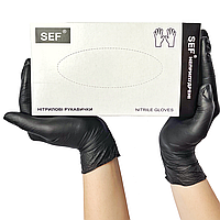 Нитриловые перчатки SEF, 4 грамма, L (8-9), черные, 100 шт
