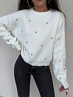 Вязаный свитер женский оверсайз с вышивкой сердечки 9KF3328
