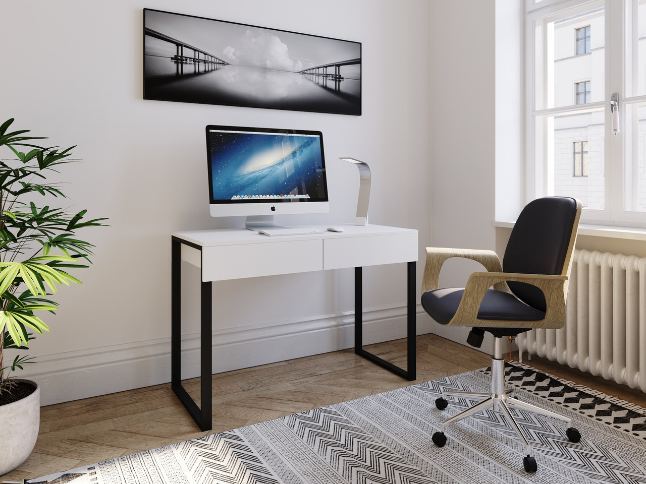 Письмовий офісний стіл лофт з 2 висувними ящиками з Ламінованого ДСП Стіл для ноутбука лофт 110 см, фото 1