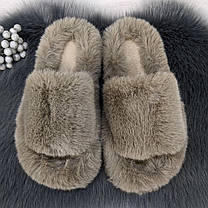 Тапочки жіночі хутряні коричневі на платформі 4391, фото 4