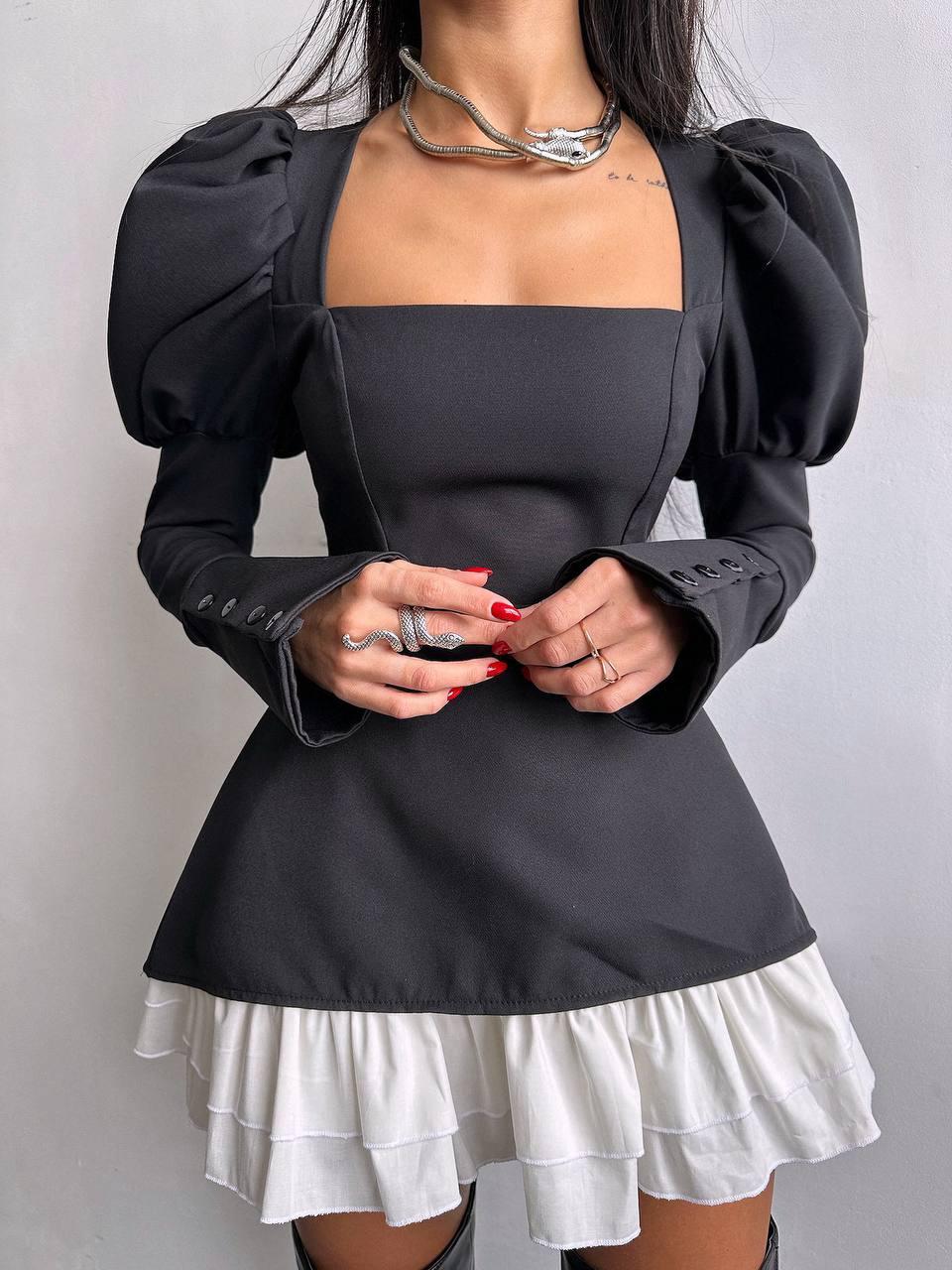 Коротка сукня з об'ємними рукавами і короткою спідницею з воланом (р. S, M) 66PL5537Е, фото 1