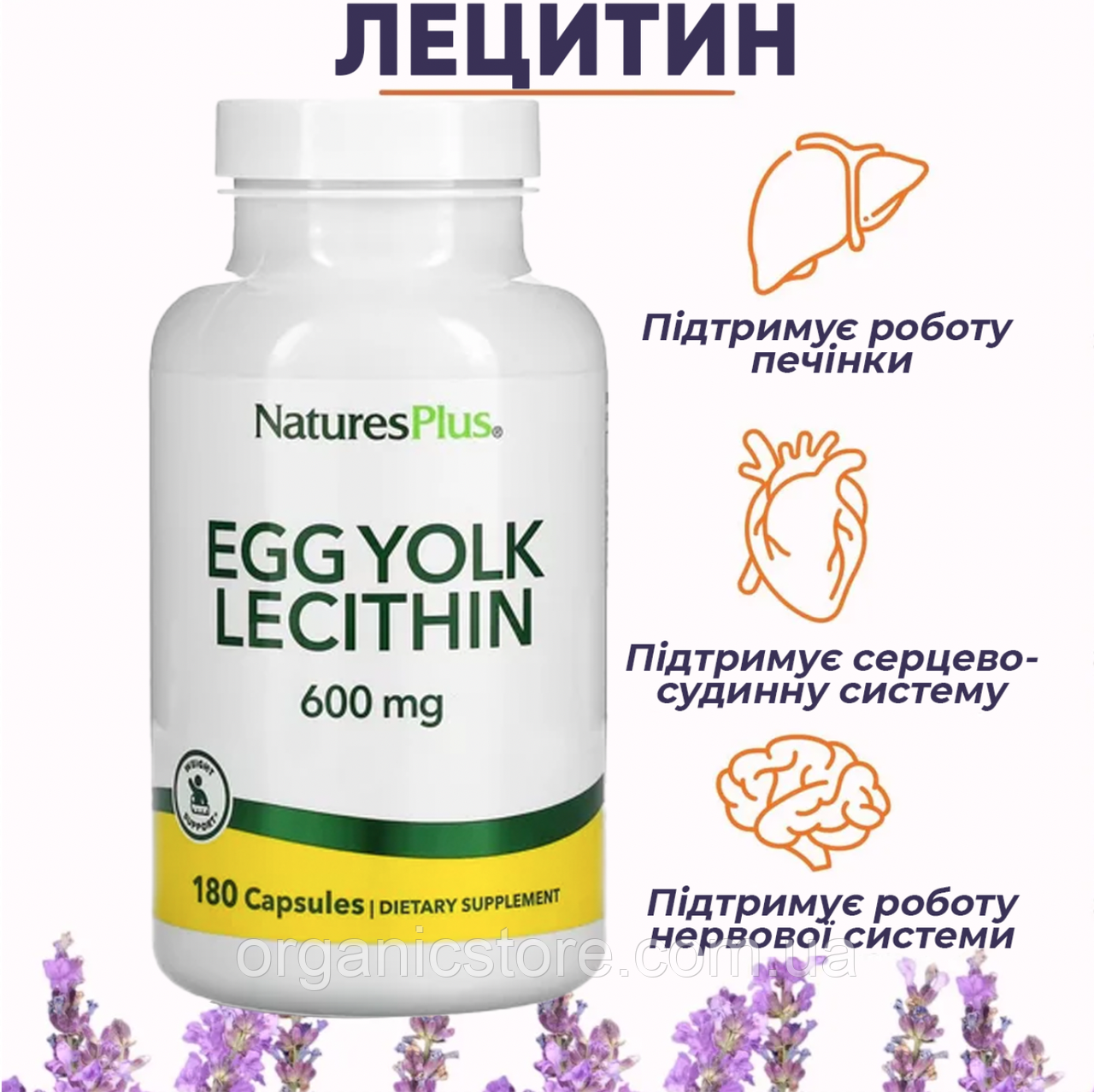 Лецитин із яєчних жовтків, Yolk Lecithin, NaturesPlus, 600 мг, 180 вегетаріанських капсул