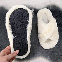 Тапочки жіночі хутряні молочного кольору на платформі 4392, фото 5