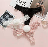 Мереживні трусики стрінги з хвостиком рожеві, білизна для рольових ігор, сексуальга жіноча білизна S-M, фото 2