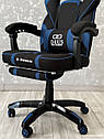 Крісло геймерське з тканини Deus X-STREAM чорно-синє ігрове з підставкою для ніг, фото 2