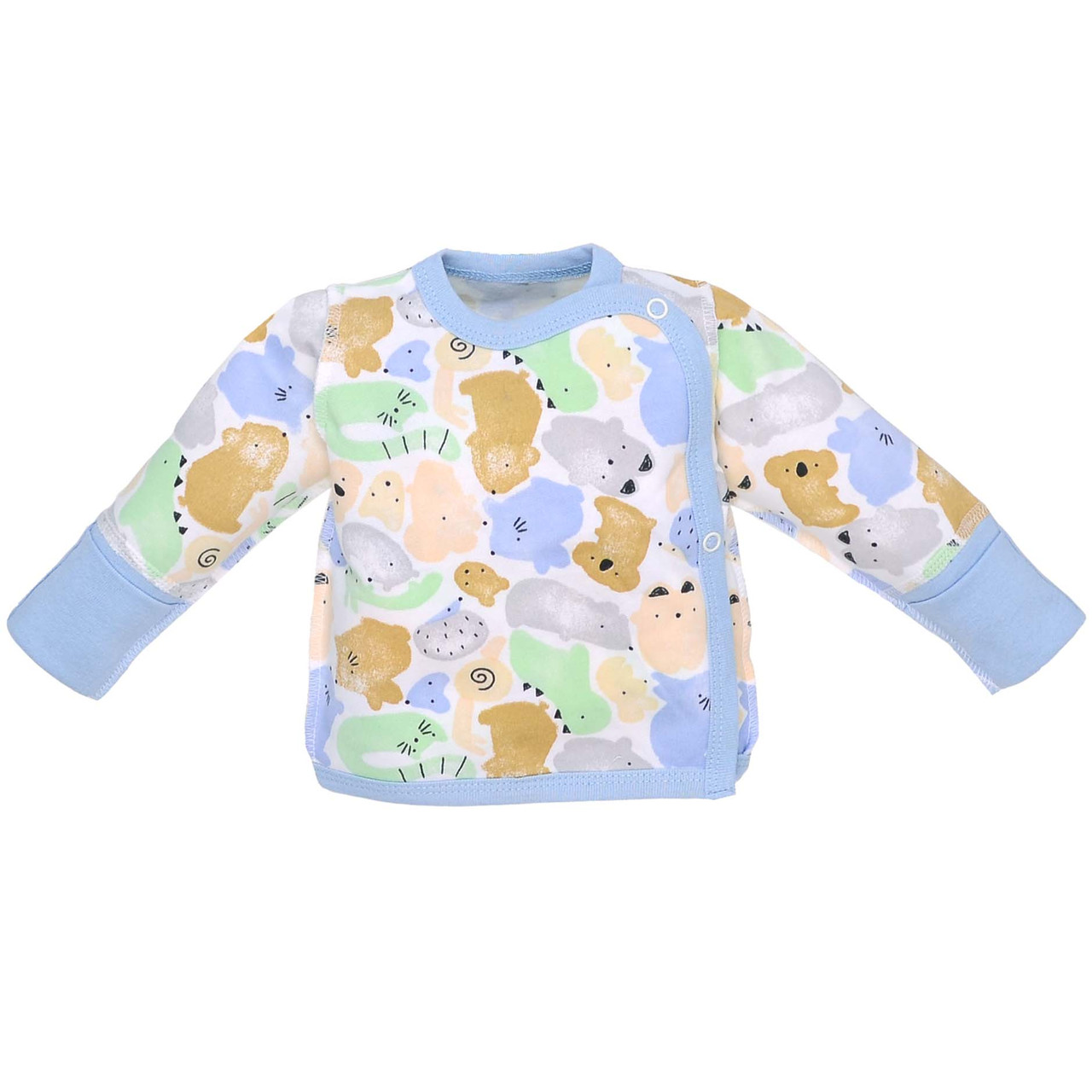 Сорочка-льоля для новонароджених на кнопці футер Ведмедик Татошка зріст 50 см (з народження) Білий+Блакитний, фото 1