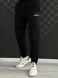 Зимові спортивні штани на флісі чоловічі, колір чорний, тринитка, лого Герб.