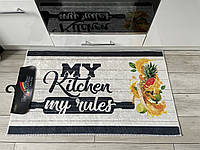 Ковер для кухни 1.2x1.8 м на резиновой основе Digital Saphire "My kitchen my rules" Белый E116