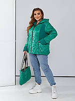 Демисезонная батальная короткая куртка +сумочка, женская,размеры : 50-52,54-56,58-60 Зеленый
