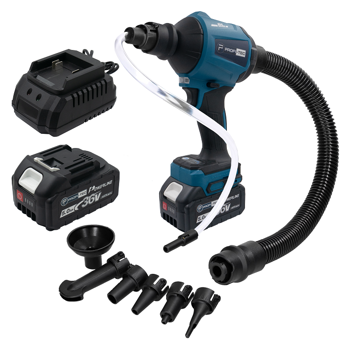 Потужна акумуляторна повітродувка PROFI-TEC AS001BL POWERLine : з АКБ 2 шт-20 V 5.0 Аh, 200 м/с, фото 1