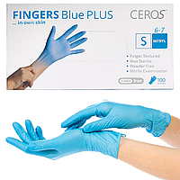 Нитриловые перчатки CEROS Fingers® PLUS, 5 грамм, S (6-7), голубые, 100 шт