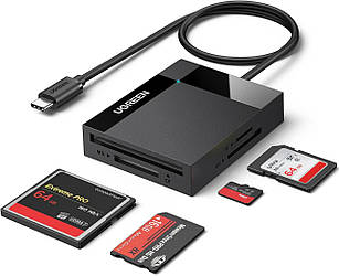 Кардридер Ugreen USB C SD Cадаптер для карт пам'яті 4-в-1 Зовнішній SD Micro SD MS CF Black (CR125)