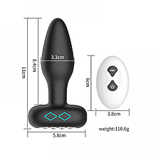 Анальна пробка Vibrotating Plug з вібрацією та обертанням з дистанційним керуванням 3,3 см анальний вібратор (10 швидкостей), фото 3