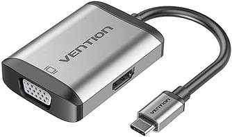 USB-хаб Vention 4in1 USB C HUB адаптер Type-C до 4K HDMI + USB3.0 + VGA + PD HUB Gray (TFAHB)