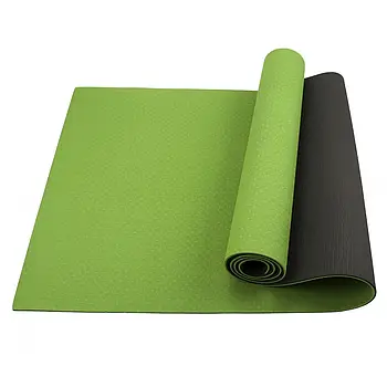 Двошаровий килимок для занять фітнесом та йогою MS 0613-1-GRB Йогамат 183x61 см завтовшки 6 мм Зелено-чорний