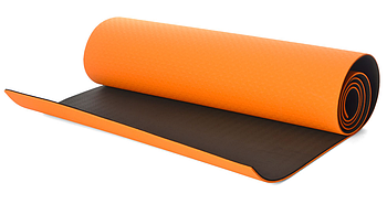 Двошаровий килимок для занять фітнесом та йогою MS 0613-1-ORB Йогамат 183x61 см завтовшки 6 мм Помаранчево-чорний