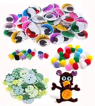 Оченята, ґудзики, помпони, наклейки для творчості