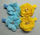 Щифонові квіти українські патріотичні патриотические заколки резинки брошка 75 грн шт, фото 2