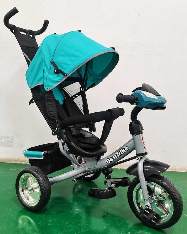Триколісний велосипед з батьківською ручкою Best Trike 6588 / 61-299 Бірюзовий, Колеса EVA, фара, USB, фото 1