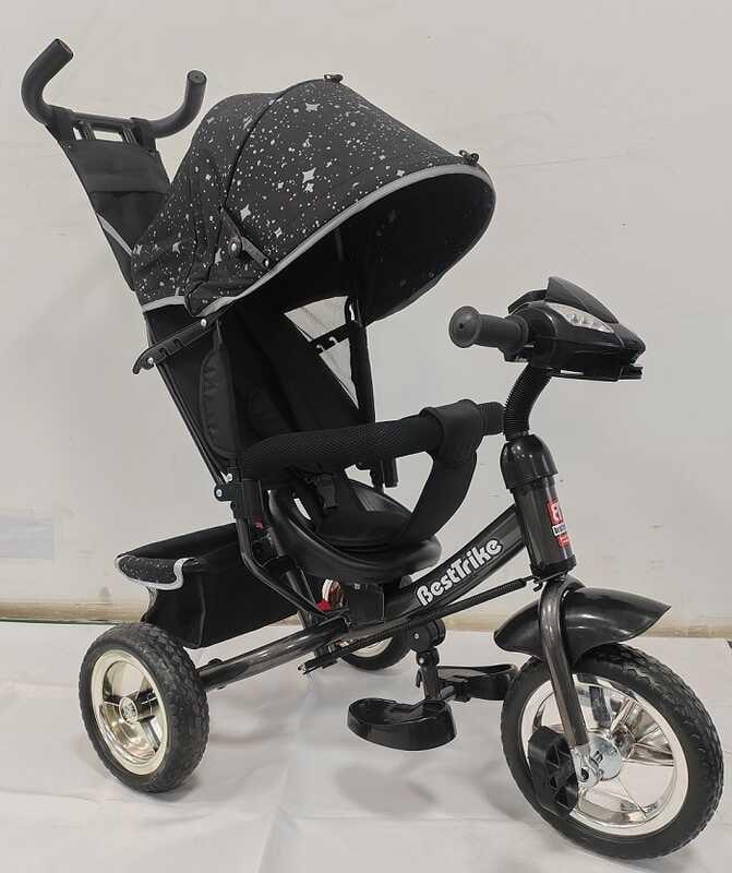 Детский трехколесный велосипед Best Trike 6588 / 65-203 Черный, с родительской ручкой, колеса пена, фара, USB - фото 1 - id-p2105192687