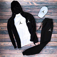 Мужской весенний спортивный костюм Jordan чёрный, Стильный комплект Джордан 4в1 Костюм+Футболка и Кепка(белые)