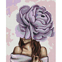 Алмазна мозаїка "Дама з фіолетовою півонією" DBS1070 Brushme 40х50 см GRI