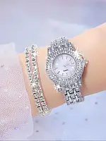 Подарочный женский набор наручные кварцевые часы Diamond Quartz + браслет