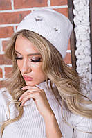 Женская шапка белого цвета, со стразами, 167R7787