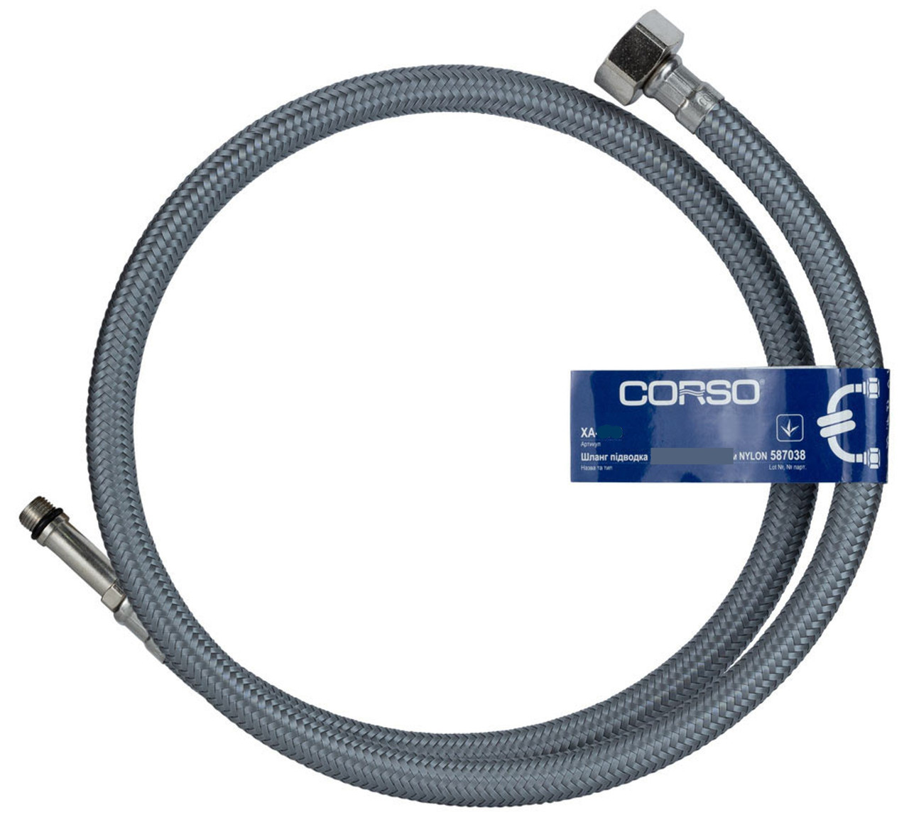 Шланг підводка для змішувача гнучкий (30 см, гайка 1/2", голка М10×37мм) NYLON ТМ CORSO, фото 1