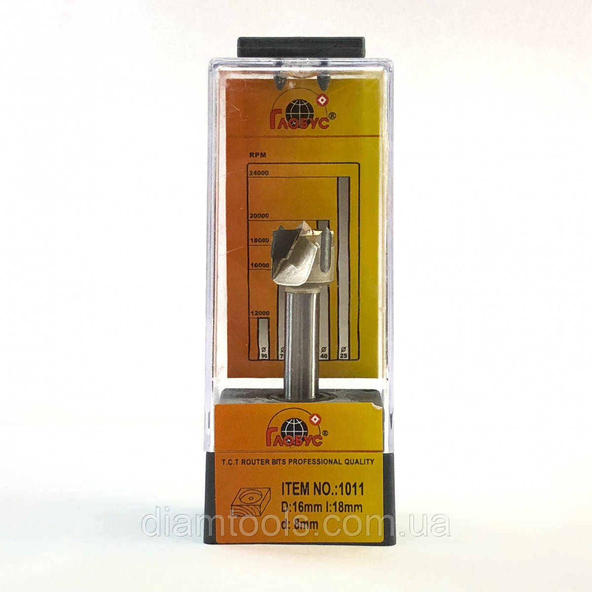 Фреза для меблевої петлі Глобус 1011 D16 d8 L53 h18