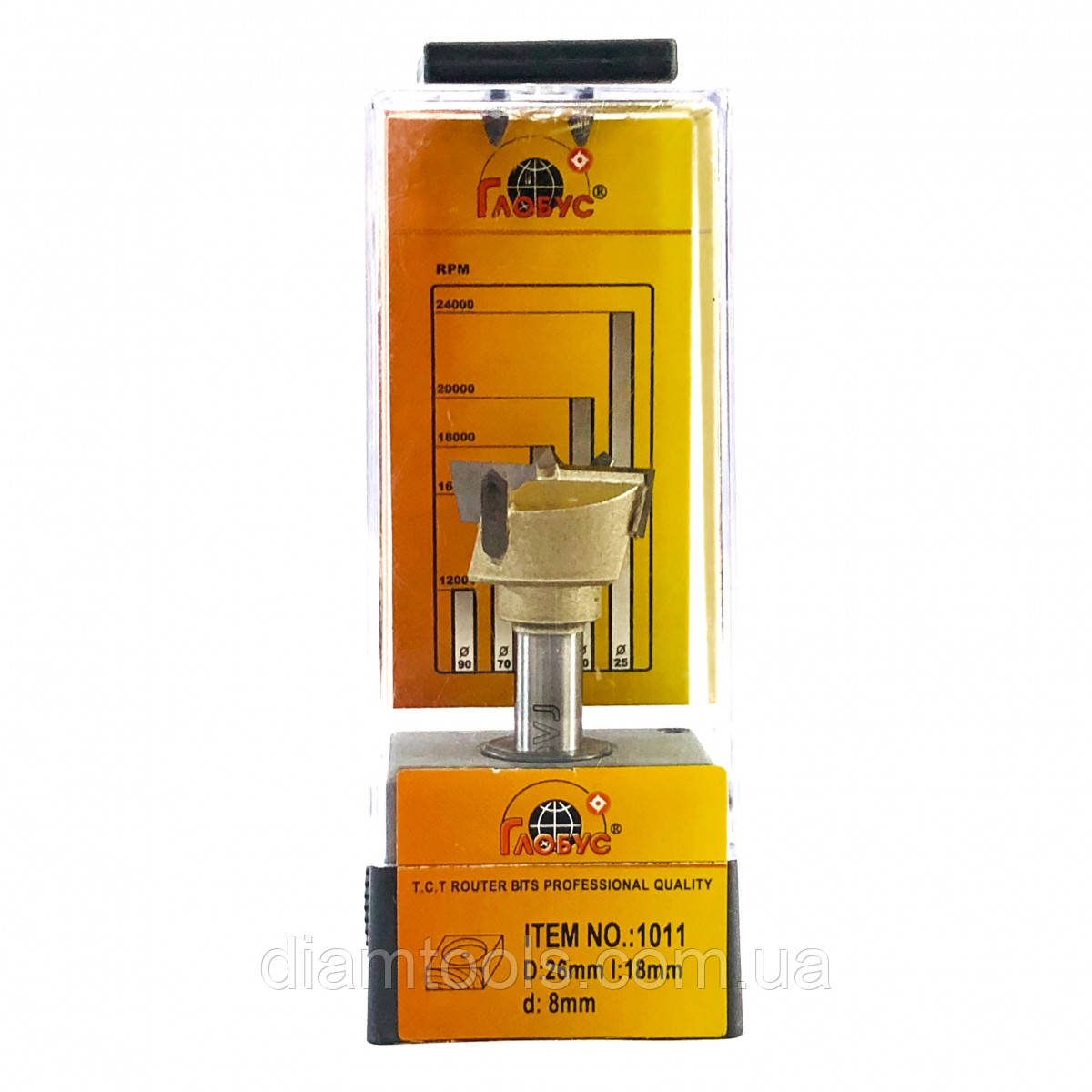 Фреза для меблевої петлі Глобус 1011 D26 d8 L53 h18, фото 1