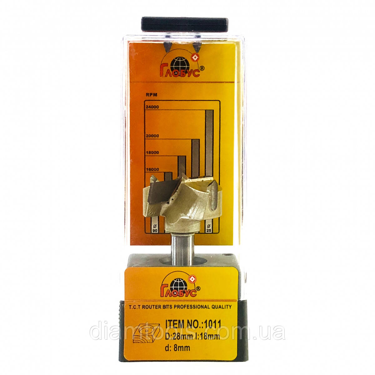 Фреза для меблевої петлі Глобус 1011 D28 d8 L53 h18
