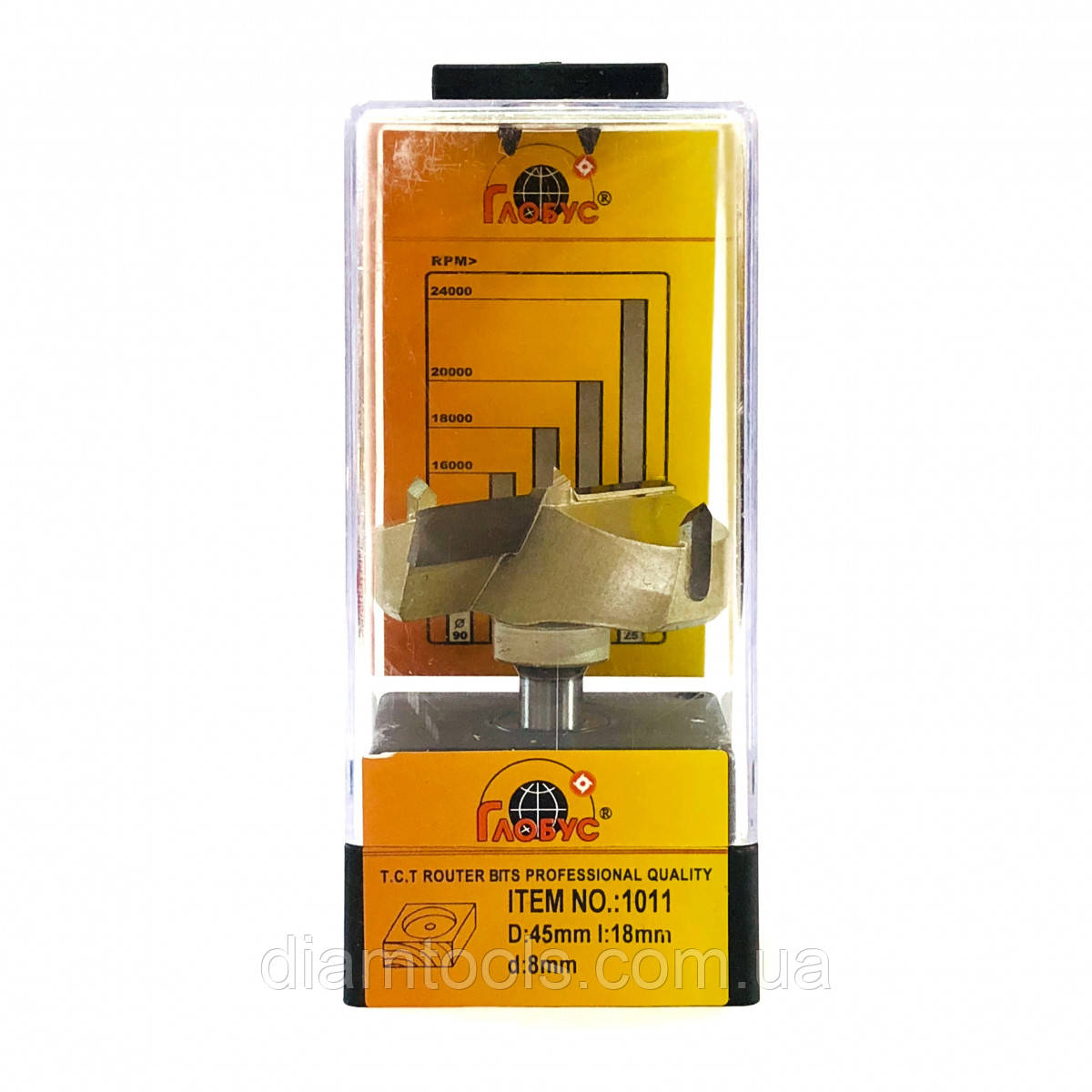 Фреза для меблевої петлі Глобус 1011 D45 d8 L53 h18, фото 1