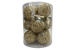 Набір новорічних іграшок Куля ажур декор 8 см золото - 4 шт. Куля ажур 8 см золото — 8 шт.