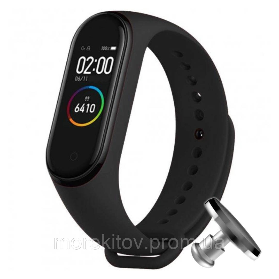 Силіконовий ремінець MRK для фітнес-браслета Xiaomi Mi Band 4/3 Чорний з металевою кнопкою (mrk21042047)