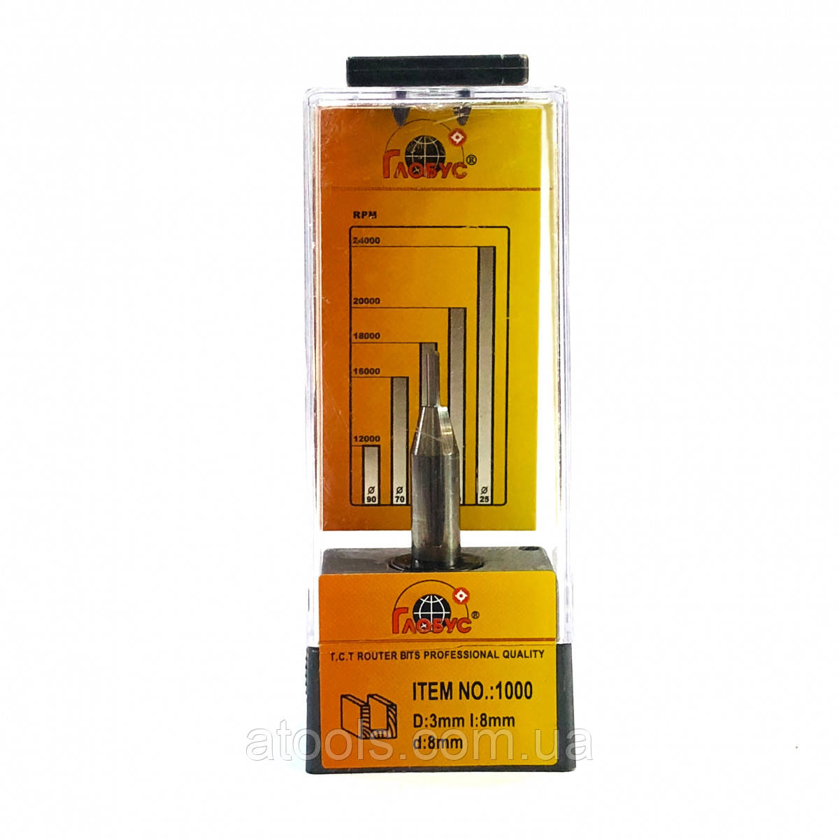 Фреза по дереву ГЛОБУС пазова пряма цільносплавна1000 D3 d8 L65 h8 z2