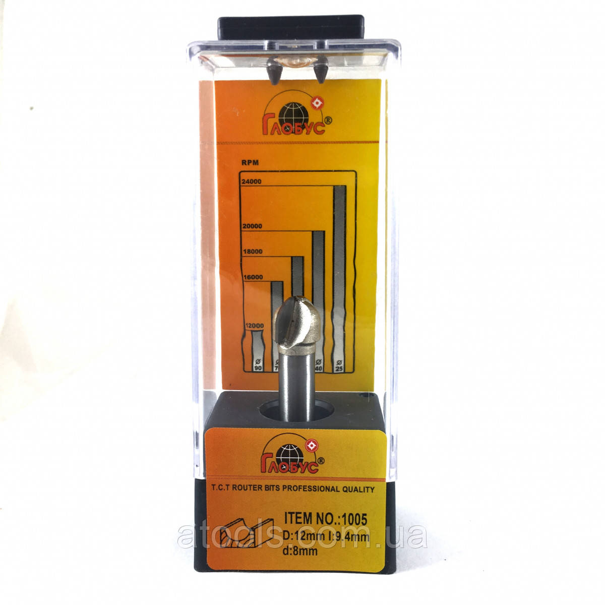 Фреза по дереву пазова галтельна Глобус D12 d8 L44 h9 z2