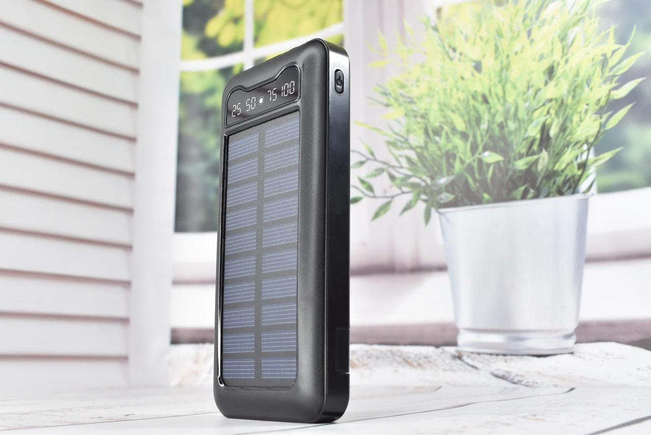 Solar Power Bank Павербанк с солнечной панелью + фонарик 10000 mAh Black - фото 1 - id-p2105207501