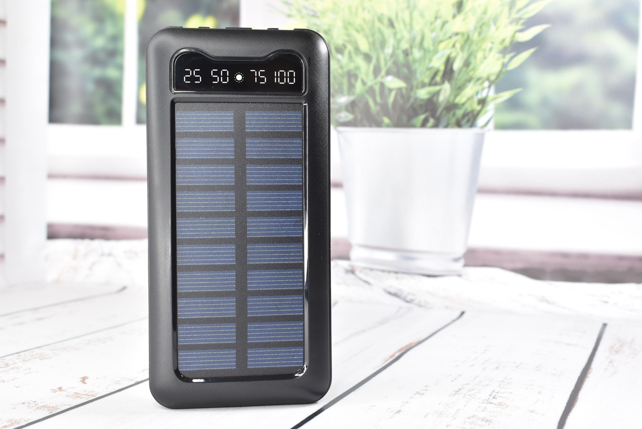 Solar Power Bank Павербанк с солнечной панелью + фонарик 10000 mAh Black - фото 2 - id-p2105207501