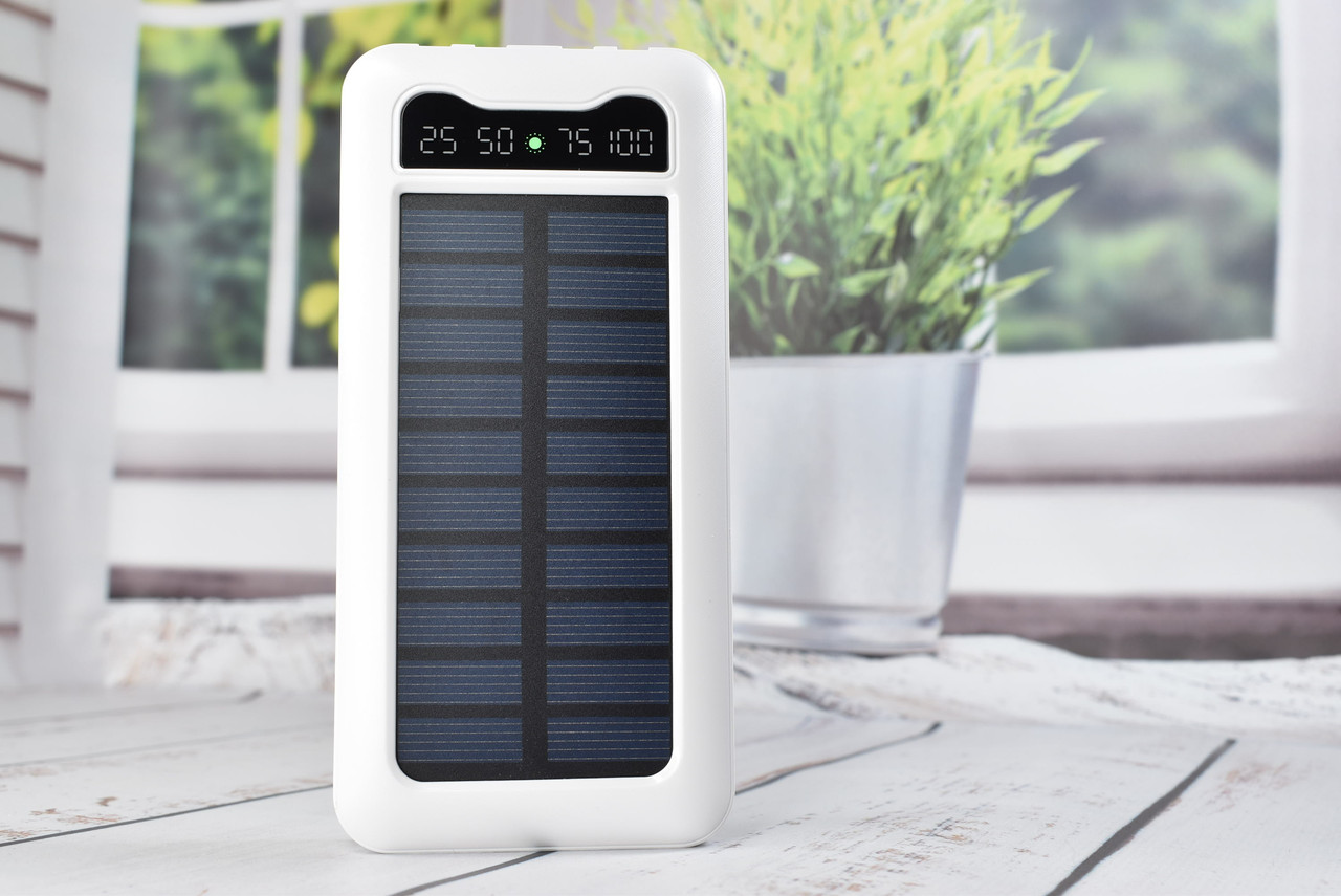 Solar Power Bank Павербанк с солнечной батареей + фонарик 10000 mAh White - фото 2 - id-p2105207502