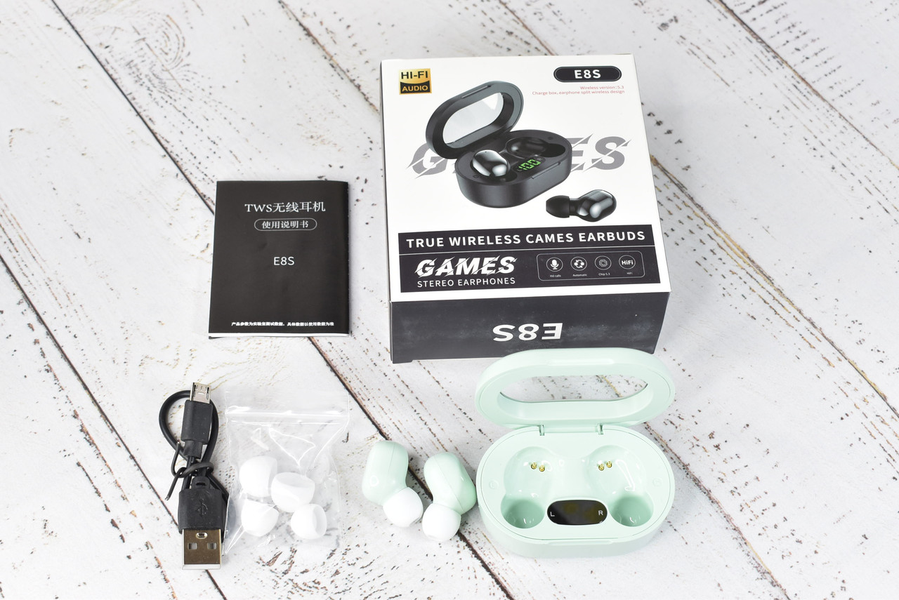 Беспроводные вакуумные сенсорные наушники E8S Games stereo earphones Green - фото 2 - id-p2105207539