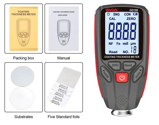 GVDA GD198 товщиномір фарби, Fe/NFe, до 1300 мкм, роздільна здатність: 0,1мкм, фото 1