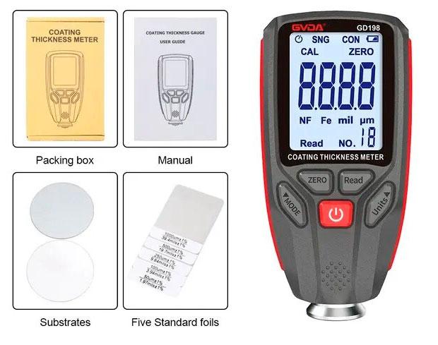 GVDA GD198 товщиномір фарби, Fe/NFe, до 1300 мкм, роздільна здатність: 0,1мкм