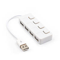 Хаб USB 2.0 4 порта, White, 480Mbts питание от USB, с кнопкой LED/Blue на каждый порт, Blister Q100 o