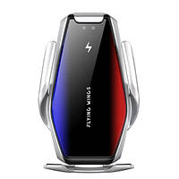 Автомобільний тримач S7 для телефону з бездротовим швидким заряджання flying wings. Колір: срібний