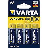 Батар. Varta Longlife AA BLI 4 Alkaline / блістер (4106), блістер/20шт в кор.