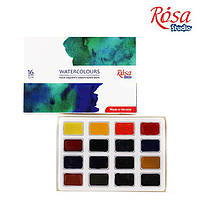 Фарби акварельні, 16 кольорів, кювета, картон, ROSA Studio