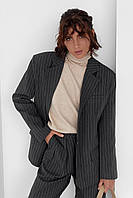 Жіночий піджак на ґудзиках у смужку — темно-сірий колір, XL (є розміри)