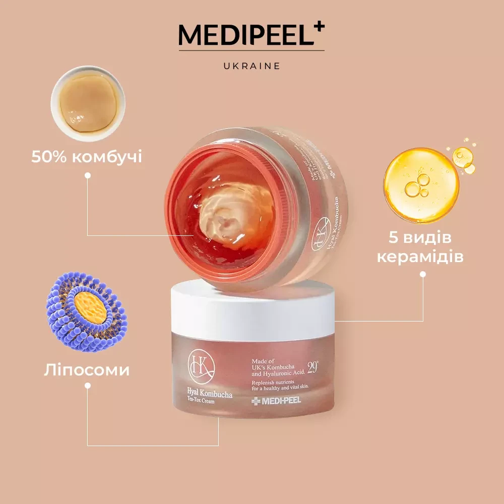 Зволожуючий крем для підвищення еластичності шкіри Medi-Peel Hyal Kombucha Tea Tox Cream 50 ml, фото 1